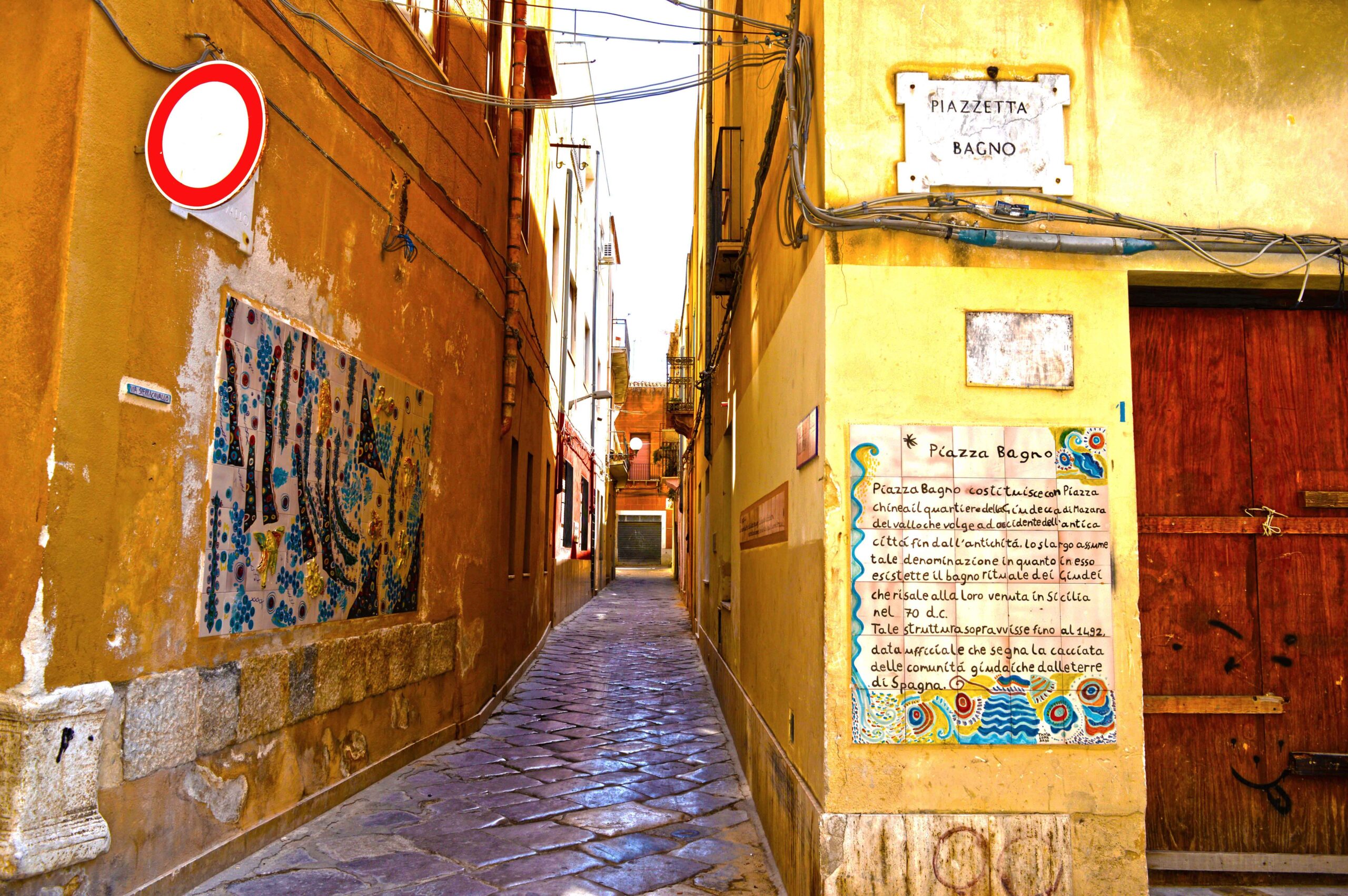 Narrow tiled lanes of the Kasbah in Mazara del Vallo